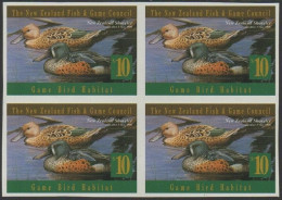 NZ Fish And Game Council 1996 $10 Shoveler IMPERFORATE Block Of 4 MNH - Other & Unclassified