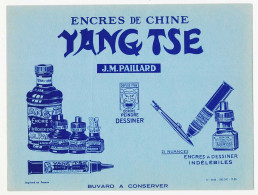 Buvard 21 X 15.8  J.M. PAILLARD L'encre De Chine Yang Tse   N° 5446 - 180 000 - 9-55 Bleu Dos Rose - Peintures