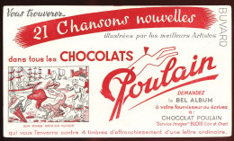 Buvard  21.6 X.13.5  Chocolat POULAIN  Chansons Bon Voyage M. Dumollet  Bâteau Trois Mats Voile Chien Parapluie - Chocolade En Cacao