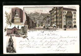 Lithographie Innsbruck, Maria-Theresien-Strasse, Goldenes Dachl, Andreas-Hofer-Denkmal  - Sonstige & Ohne Zuordnung