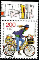 RFA Poste Obl Yv:1646 Mi:1814 Tag Der Briefmarke Factrice En Vélo Bord De Feuille (Beau Cachet Rond) - Oblitérés