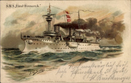 Artiste Lithographie Siehl, J.G., Deutsches Kriegsschiff, SMS Prince  Bismarck, Kaiserliche Marine - Other & Unclassified