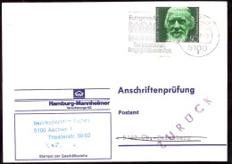 604268 | Seltene Anschriftenprüfung Der Hamburg - Mannheimer Versicherung, Wilhelm Raabe  | Aachen (W - 5100), -, - - Covers & Documents