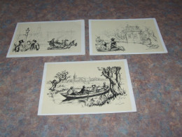 75745-         9,5 X 13,5 CM. - 3 DOUBLE CARDS, ILLUSTRATIONS ANTON PIECK - Pieck, Anton