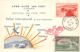 CANNES (Alpes-Maritimes) - Festival Du Film 1947 + Rallye Aérien Aéro Club Ailes D'Azur - Vignette - Voyagé (2 Scans) - Cannes