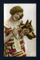 Girl W/ Dog 1910c Photo Postcard - Frauen