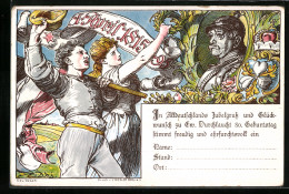 Lithographie Otto Von Bismarck, Karte Zum 80. Geburtstag Des Fürsten, 1. April 1895  - Personaggi Storici