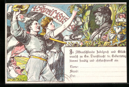 Lithographie Otto Von Bismarck, Karte Zum 80. Geburtstag Des Fürsten, 1. April 1895  - Historical Famous People