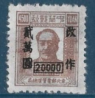 Chine Du Nord-Est **- 1949 Mao Tsé-toung ( Timbre Surchargé) YT N° 116 ** émis Neuf Sans Gomme. - China Del Nordeste 1946-48