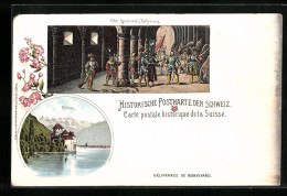 Lithographie Chillon, Bonnivard`s Befreiung, Historische Postkarte Der Schweiz  - Sonstige & Ohne Zuordnung