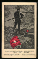 Künstler-AK Grenzbesetzung 1914, Marschierende Schweizer Infanterie  - Other & Unclassified