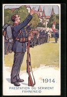 Künstler-AK Sign. Ed. Elzingre: Der Schweizer Soldat Im Laufe Der Jahrhunderte, Fahneneid 1914, Historische Uniform  - Other & Unclassified
