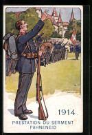 Künstler-AK Sign. Ed. Elzingre: Der Schweizer Soldat Im Laufe Der Jahrhunderte, Fahneneid 1914, Historische Uniform  - Sonstige & Ohne Zuordnung