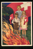 AK Schweizer Bundesfeier 1930, Kinder Am Lagerfeuer, Schweizer Flagge  - Sonstige & Ohne Zuordnung