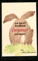 Künstler-AK Handgemalt: Der Osterhase Von Hinten, Ostergruss  - Pâques