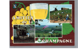 CHAMPAGNE - Amitiés De La Champagne Moulin à Vent Raisin Verre Vigne Vigneron Fabrique Carte Vierge - Champagne - Ardenne