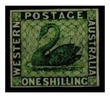 WESTERN AUSTRALIA - 1864 1/- IMPERFORATE PLATE PROOF In Green, SWAN,Bird,Crown CC (**) RARE - Ongebruikt