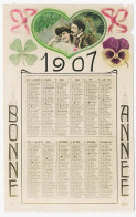 CPA Calendrier 1907 (1) Bonne Année  Trèfles à Quatre Feuilles  Fleur Pensée Cœur Photo Couple - Neujahr