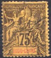 Indochine Poste Obl Yv: 14 Mi:14 Groupe Allégorique Mouchon (Beau Cachet Rond) Dents Courtes - Oblitérés