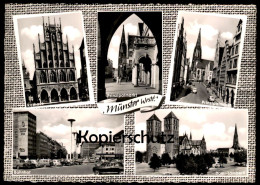 ÄLTERE POSTKARTE MÜNSTER BAHNHOF DOM LAMBERTI PRINZIPALMARKT RATHAUS HOTEL CONTI VW KÄFER OPEL Ansichtskarte Postcard AK - Muenster