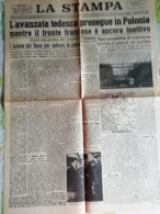 Copia Anastatica Prima Pagina La Stampa 5 Settembre 1939 - Sonstige & Ohne Zuordnung