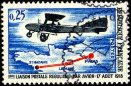 France Poste Obl Yv:1565 Mi:1632 1.Liaison Postale Reguliere Biplan (TB Cachet Rond) (Thème) - Avions