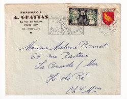 Lettre Paris 1956 Flamme Bérets Rouges Parachutiste Pharmacie A. Ghattas Rue De Flandre - Cartas & Documentos