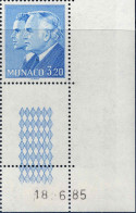 Monaco Poste N** Yv:1482 Mi:1703 Rainier III & Albert De Monaco Coin D.feuille Daté 18-6-85 - Nuevos