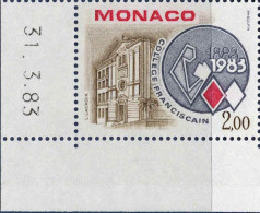 Monaco Poste N** Yv:1369 Mi:1581 Collège Franciscain Coin D.feuille Daté 31-3-83 - Neufs