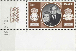 Monaco Poste N** Yv:1268 Mi:1468 Prince Rainier III & Princesse Grace Coin D.feuille Daté 16-4-81 - Neufs