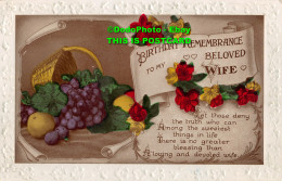 R454406 Birthday Remembrance To My Beloved Wife. Basket And Fruits. RP - Welt