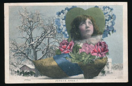 CPA  9 X 14 Fantaisies  SABOT (41) "Joyeux Noël"  Tête De Fillette Roses Paysage Neige - Autres & Non Classés