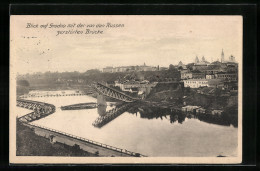 AK Grodno, Blick Auf Den Ort Mit Der Von Den Russen Zerstörten Brücke  - Russie