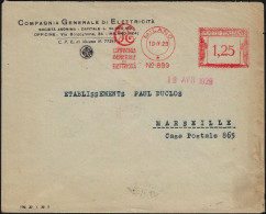 Italie 1929 Empreinte De Machine à Affranchir Compagnie Générale D'électricité - Elektrizität