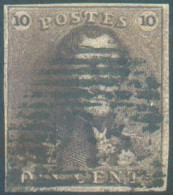 N°1f - Epaulette 10 Centimes Brun-ACAJOU, Bien Margée, Obl. P.24 BRUXELLES Centrale Et Droite. COB. 200 Euros. - TB - 22 - 1849 Hombreras