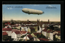 AK Liegnitz, Zeppelin über Der Stadt Gesehen Vom Turm Der Dreifaltigkeitskirche  - Schlesien