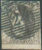 N°6 - Médaillon 10 Centimes Brun, Légèrement Touché Mais Avec Bord De Feuille Et Obl. P.24 BRUXELLES à L'encre VERTE. RR - 1851-1857 Medaglioni (6/8)
