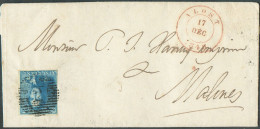 N°2 - Epaulette 20 Centimes Bleue, Très Bien Margée, Obl. P.2 Sur Lettre D'ALOST Le 17 Décembre 1849 Vers Malines. Visag - 1849 Hombreras
