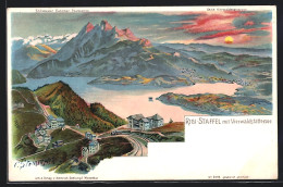 Künstler-AK Rigi-Staffel, Vierwaldstättersee, Ortsansicht  - Other & Unclassified