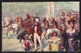 Künstler-AK Kaiser-Jubiläums-Huldigungsfestzug, Wien 1908, Gr. XVIII: Strassenleben Mit Fuhrwerk (1830-1840)  - Koninklijke Families