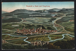 Künstler-AK Eugen Felle: Neustadt A. Saale, Ruine Salzburg, Ortsansicht Aus Der Vogelschau  - Sonstige & Ohne Zuordnung