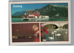 ANNECY 74 - Bateau LA LIBELLULE Féerie D'un Soir Feu D'artifice Les Cygnes Blanc Sous Le Pont 1990 - Annecy