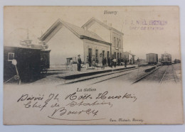 BOURCY BASTOGNE - RARE LA STATION / GARE ANIMEE ENVOYE PAR LE CHEF DE STATION DJ NOEL HEUSKIN + CACHET + TRAIN 1902 - Bastogne