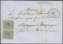 N°17(2) - 10 Centimes Gris, 2 Ex., Obl. LP. Ambulant O.3. Sur Lettre De MOUSCRON + Càd OUEST. III Du 27 Septembre 1866 V - 1865-1866 Profilo Sinistro