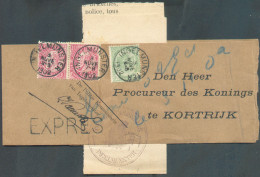 N°56-58(2) Obl. Sc INGELMUNSTER Sur Bande D'imprimée Croisée En EXPRES Le 3 Novembre 1902 + Cachet Communal (violet), En - 1865-1866 Profil Gauche