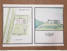 Pianta E Veduta Real Villa Dell'Imperialino Firenze Toscana Nel 700 Litografia - Geographische Kaarten