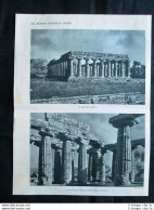 Paestum: La Basilica Greca + Il Tempio Di Nettuno Stampa Del 1927 - Other & Unclassified