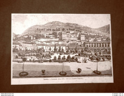 Incisione Del 1891 Rarissimo Panorama Di Gubbio Visto Dal Giardino - Umbria - Avant 1900