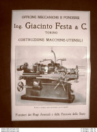 Costruzioni Macchine Utensili Ing.G.Festa Tornio A Revolver Pubblicità Del 1918 - Sonstige & Ohne Zuordnung