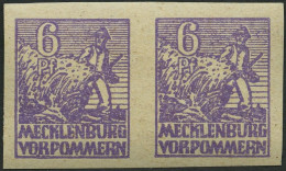 MECKLENBURG-VORPOMMERN 33yeU Paar **, 1946, 6 Pf. Grauviolett, Graues Papier, Ungezähnt, Im Waagerechten Paar, Rückseiti - Sonstige & Ohne Zuordnung